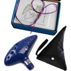 オカリナ 12穴 初心者 音楽愛好家 楽譜付き 陶器 入門セット おかりな 楽器 MDM( ダークブルー)