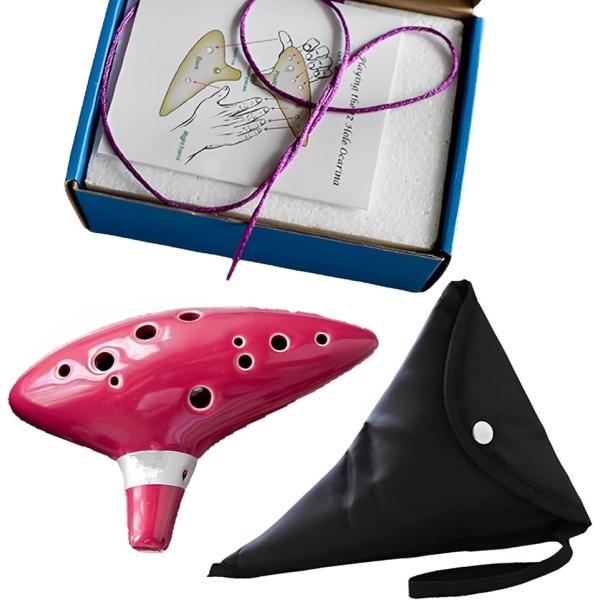 オカリナ 12穴 初心者 音楽愛好家 楽譜付き 陶器 入門セット おかりな 楽器 MDM( レッド)