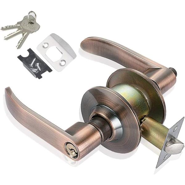 堅塁金物 ドアノブ レバー 鍵付きトイレ室内 寝室 玄関 浴室に適用 MDM(45°ドアを開け-赤)