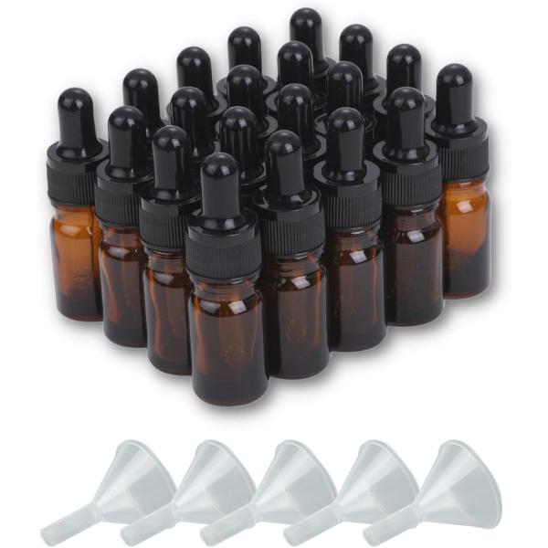 遮光瓶 スポイト付き 精油 アロマオイル 詰め替え 保存用 ガラス製 ブラウン 漏斗付き 20本セッ...