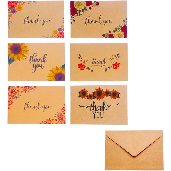 サンキューカード 感謝 メッセージカード 6種類 封筒付( 12枚セット)