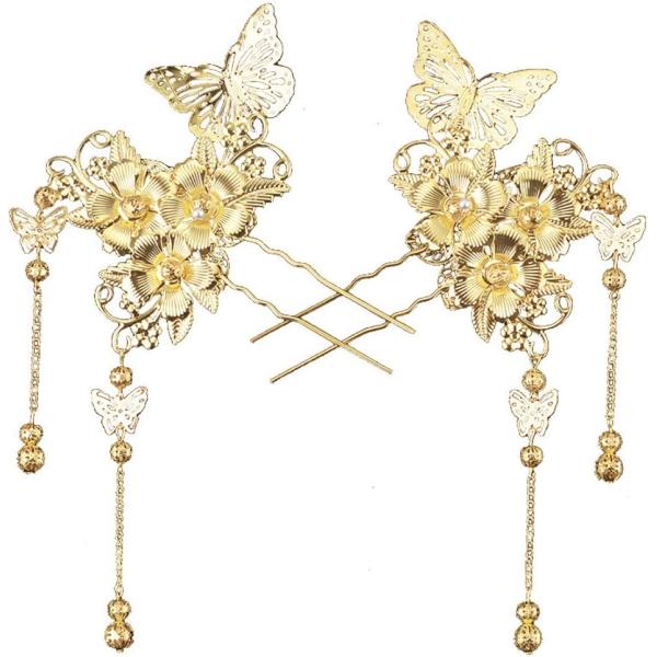 かんざし 簪 髪飾り アジアンテイスト 2本セット レディース(蝶々/二本挿し)