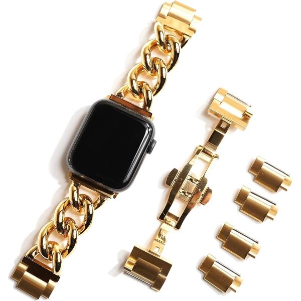 Apple Watch チャンキー チェーンベルト コマ調整器不要 バタフライバックル gold( ...