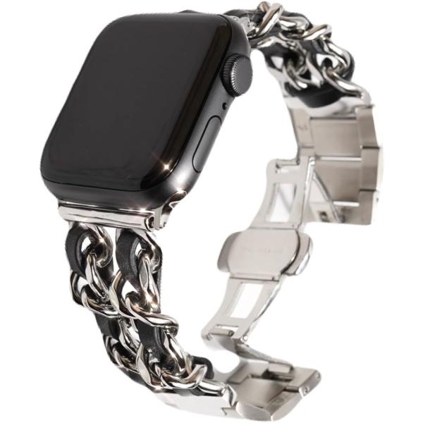 Apple watch 編み込みバンド バタフライバックル おしゃれ(シルバー/ブラック,  44m...