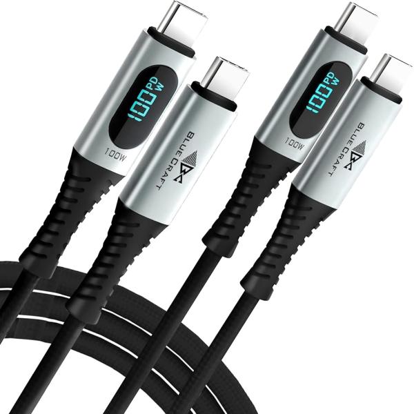 BLUECRAFT Type-C メーター付ケーブル LED出力スクリーン表示 1.2m/2本セット...