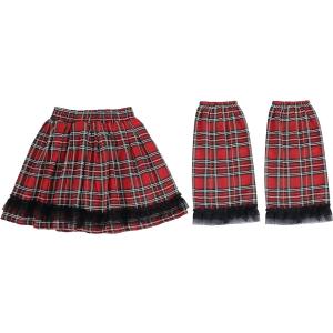 フリフリ ウエストゴム スカート レッグカバー セット フリーサイズ( B/赤白黒チェック,  Fr...