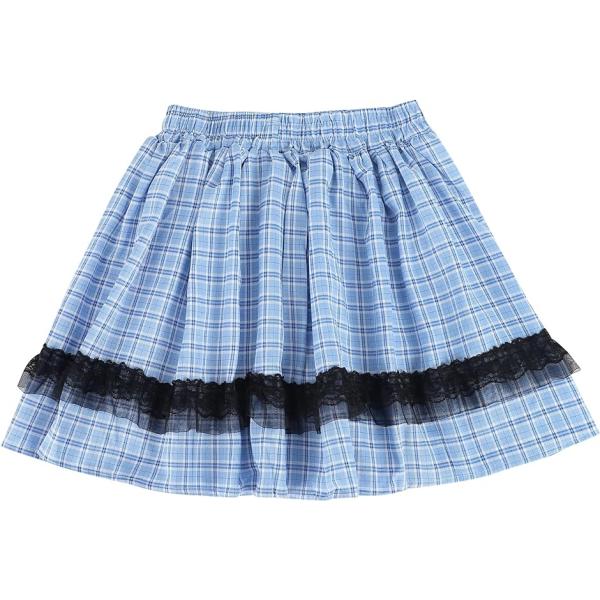 フリフリ ウエストゴム スカート フリーサイズ( C/ブルーチェック,  Free Size)