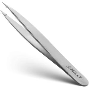 ポイント 毛抜き 先細め 100%ステンレス製 精密 プロ職人仕様 ネイル用 ピンセット 刺抜き (シルバー)