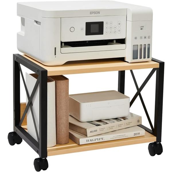 プリンター台 プリンターラック 木製 2段 プリンターワゴン 卓上収納 プリンター収納 机上＆机下台...