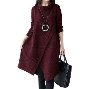 長袖 ハイネック アシンメトリー 厚手 ニット