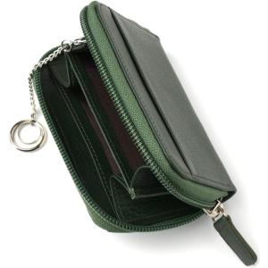 小銭入れ メンズ コインケース 本革 YKK ラウンドファスナー ミニ財布 小さい キーチェーン付き 緑