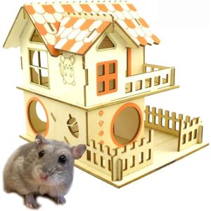 小動物 ハムスター 隠れ家 2階建て ハウス 小屋 遊び場 プレイハウス はしご 木製 運動不足解消 ストレス発散 Aタイプ橙