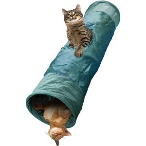 獣医師監修 猫 トンネル おもちゃ モケット生地 オックスフォードクロス 折りたたみ 直径25cm 長さ90cm( グリーン)｜horikku