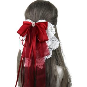 ソウクレール バレッタ クリップ 髪飾り リボン レディース ヘアピン アクセサリー ヘッド ドレス(レッド)