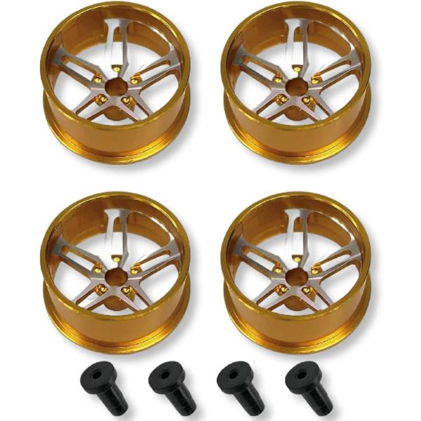 ミニ四駆用 アルミホイール 4個セット デュアル5スポークローハイトタイヤ用( ゴールド)