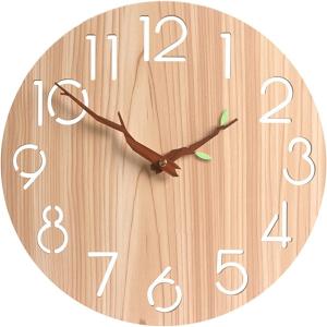 掛け時計 おしゃれ 木製 アナログ 壁掛け時計 静音 連続秒針( 木色)