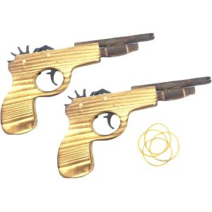 木製 ゴム鉄砲 2個セット 連射可能 輪ゴム付 おもちゃ 輪ゴム鉄砲
