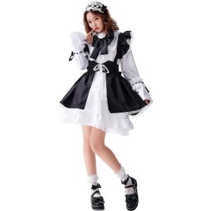 コスプレ メイド 服 かわいい カチューシャ 長袖 6点 セット タトゥーシール 付 レディース( ...