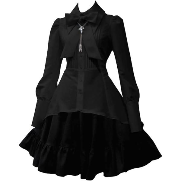 大きいサイズ シャツドレス コスプレ ロリータファッション( A/ブラック,  5XL)
