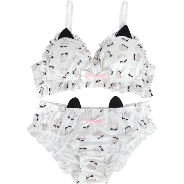 大きいサイズ ゆめかわ フリフリ ノンワイヤー ブラ ショーツ セット ホワイト・ブラック( ホワイ...