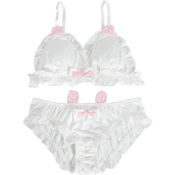 大きいサイズ ゆめかわ フリフリ ノンワイヤー ブラ ショーツ セット( ホワイト,  XL)