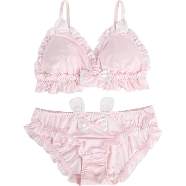 大きいサイズ ゆめかわ フリフリ ノンワイヤー ブラ ショーツ セット( ピンク,  XL)