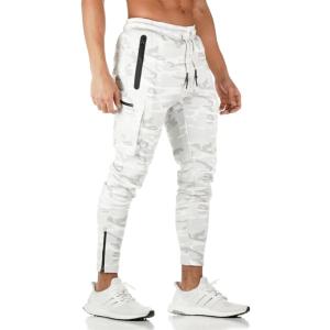 メンズ トレーニングパンツ ジム ジョガーパンツ フィットネス スリム スウェットパンツ スキニー( カモフラージュホワイト,  XL)