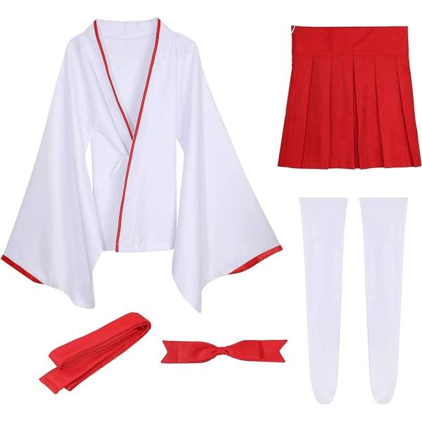 大きいサイズ ミニ丈 巫女さん 白ニーソ セット 和服 コスプレ XXL( 赤、白,  XXL)