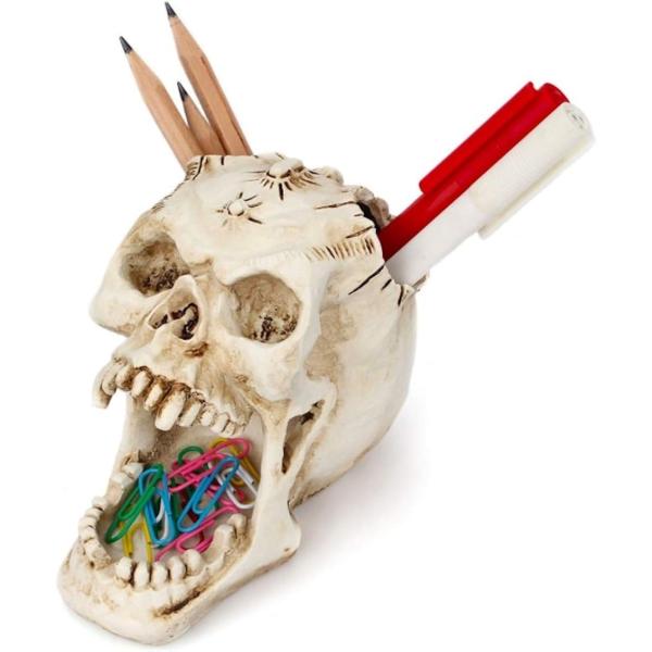 スカル ペンスタンド インテリア 小物入れ (ホワイト)