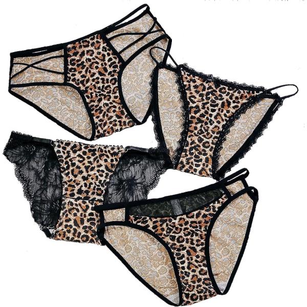 4枚セット 豹柄 レオパルド パンティ レディース ショーツ パンツ 下着 セクシー(L)