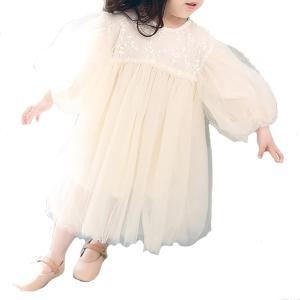 チュールレース ワンピース ふわふわ バルーン袖 ベビードレス 90cm (白 90 Regular)の商品画像