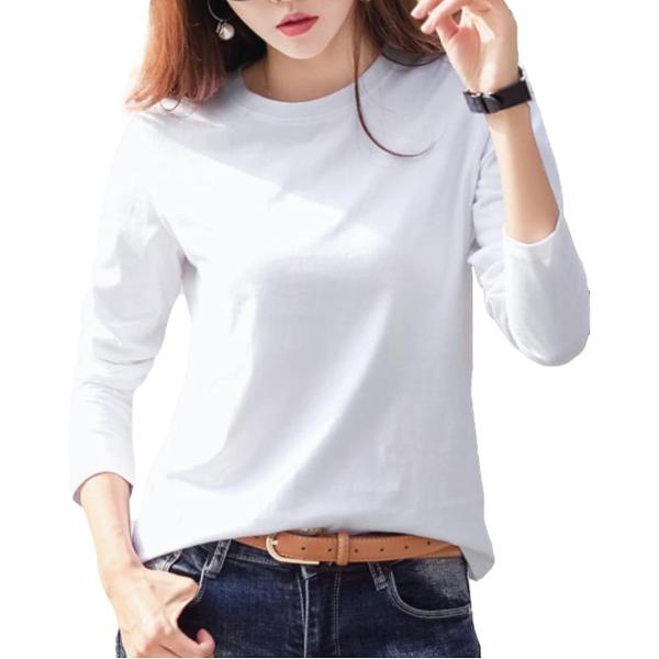 綿100％で着心地 カットソー 長袖 レディース ロンt 無地 tシャツ コットン Uネック ロンテ...
