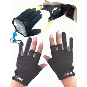 フィッシング グローブ 釣り 手袋 LEDライト 滑り止め手袋 フィッシンググローブ 男女兼用 3点セット Ａセット( フリーサイズ)