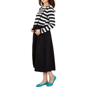 クローブキューブマタニティ ワンピース ファスナー 授乳口 ボーダー 柄 ロング マキシ エクストラ...