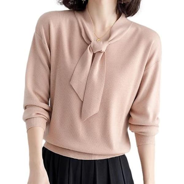 ボウタイ ニット セーター レディース プルオーバー きれいめニット 通勤 おでかけ( ベージュ, ...