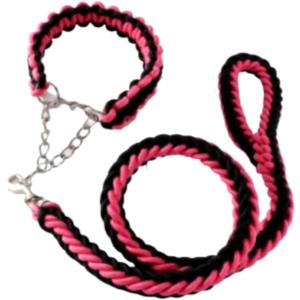 犬 パラシュートコード リード首輪セット パラコード ハーフチョーク 中型犬 大型犬 MDM (ピンク＋ブラック L)の商品画像