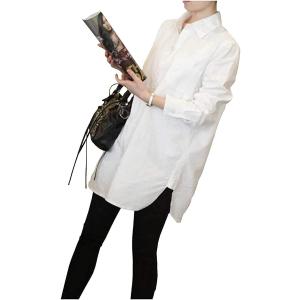 スロウアンドメロウロング シャツ 長袖 レディース シンプル 無地 チュニック 丈 ブラウス 白 シャツワンピ