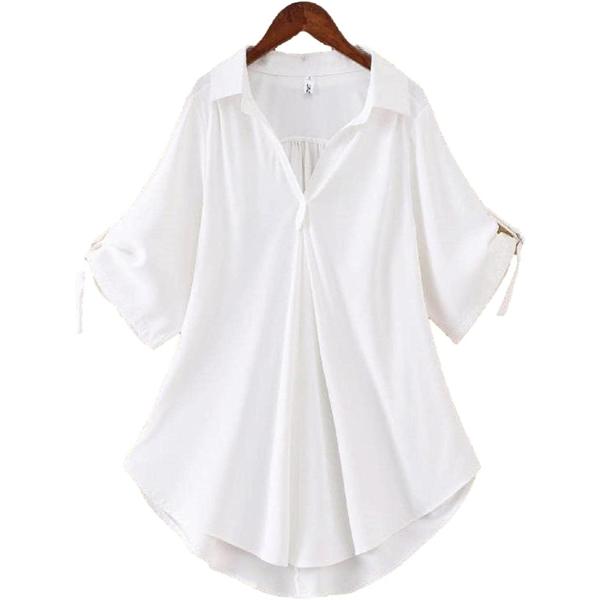 リリカ シャツ ブラウス 裾フレアー レディース( 白,  M)