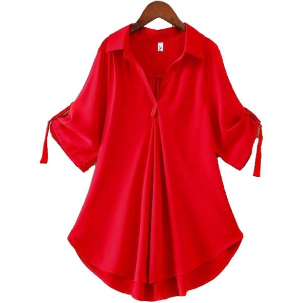 リリカ シャツ ブラウス 裾フレアー レディース XXL 赤( レッド,  2XL)