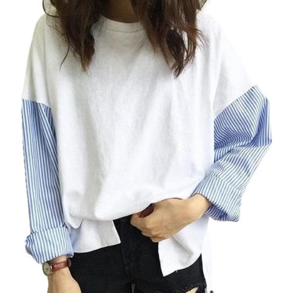 ニブンノイチプラス t シャツ ブラウス 袖 ストライプ ドッキング レイヤード 風 レディース X...