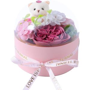 ソープフラワー プレゼント 花 ギフト ボックス 造花 箱 バラ 枯れない花 癒しピンク丸い花ボックス MDM( ピンク)｜horikku