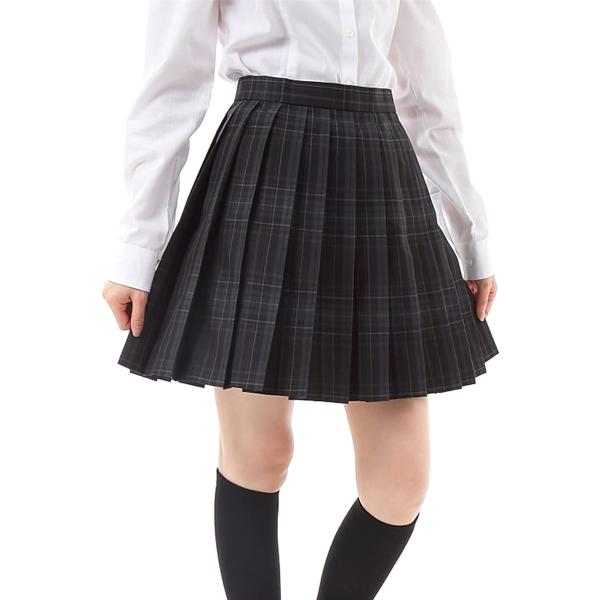 プリーツスカート チェック柄 ミニ スクールスカート 学生服( カーボングレイ,  M)