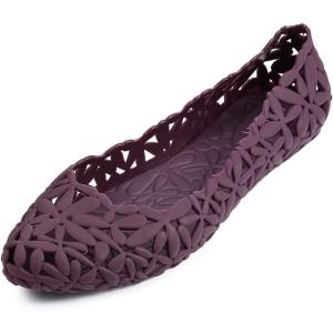 パンプス ラバー 素材 梅雨 夏 花 柄 フラワー 低 ヒール レディース 紫