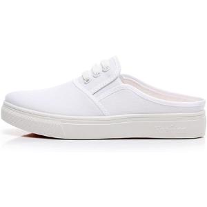 レディース スリッポン スニーカー スリッパ カジュアル フラット シューズ かかとなし( ホワイト,  24.0 cm)