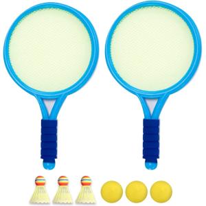 テニス バドミントン ラケット セット 子供 外遊び おもちゃ シャトル3個＋ボール3個( ブルー)｜horikku