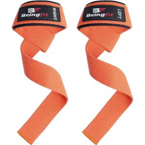 Beingfit リストストラップ 筋トレ リフティングストラップ 正規品 ２個セット 60cm ベンチプレス 黒 MDM( Orange)｜horikku