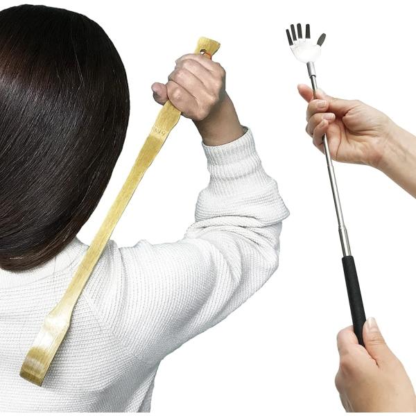 背中のかゆみを解消 孫の手 2種セット 伸縮式 まごのて 携帯用 竹 コンパクト ひも付き(孫の手＆...