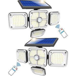 ソーラーライト 屋外 4灯式センサーライト IP65 リモコン付き 日本語説明書付き( 2個入り)