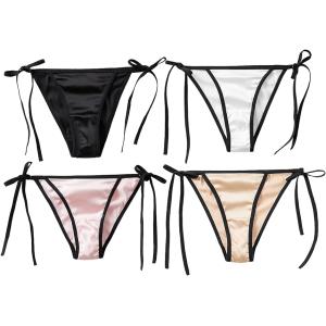 4枚セット サテン生地 ひもパン パンティ レディース ショーツ 紐パン パンツ 下着 セクシー かわいい 女性 調節可能( L)