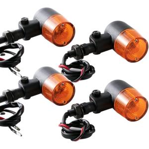 バイク ヨーロピアン ウインカー 円筒型 ライト ランプ 4個 セット 丸型 方向指示器 オレンジ MDM( 黒 オレンジ)｜horikku